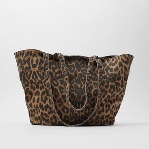 ZARA Washed Leopard Print Cotton Shopper Tote